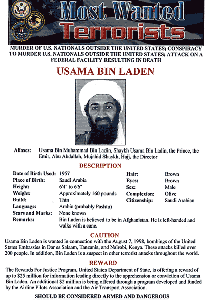 Osama bin laden from FBI most wanted terrorist page