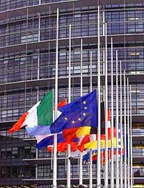 european union with flags at helf mast for sept 11 (9-11) victims